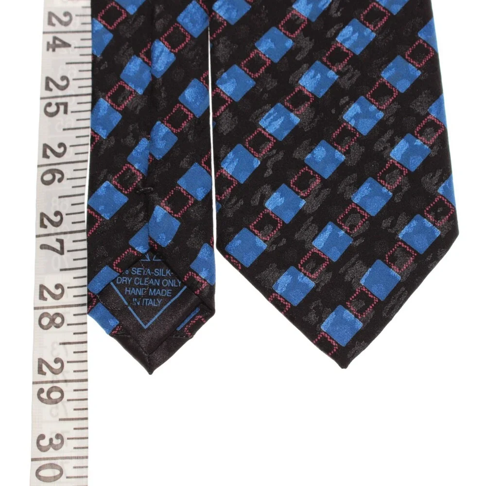 Italo Ferretti NWT Neck Tie in Black with Blue & Red Geometric Print 100% Silk